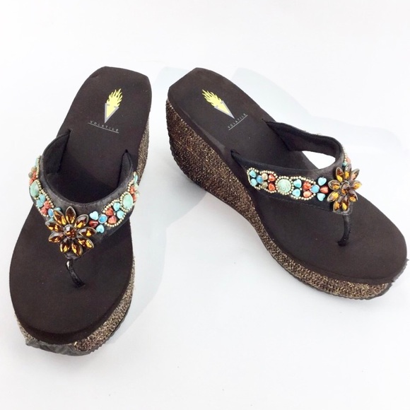 Volatile stone and beaded wedge sandals Size 10